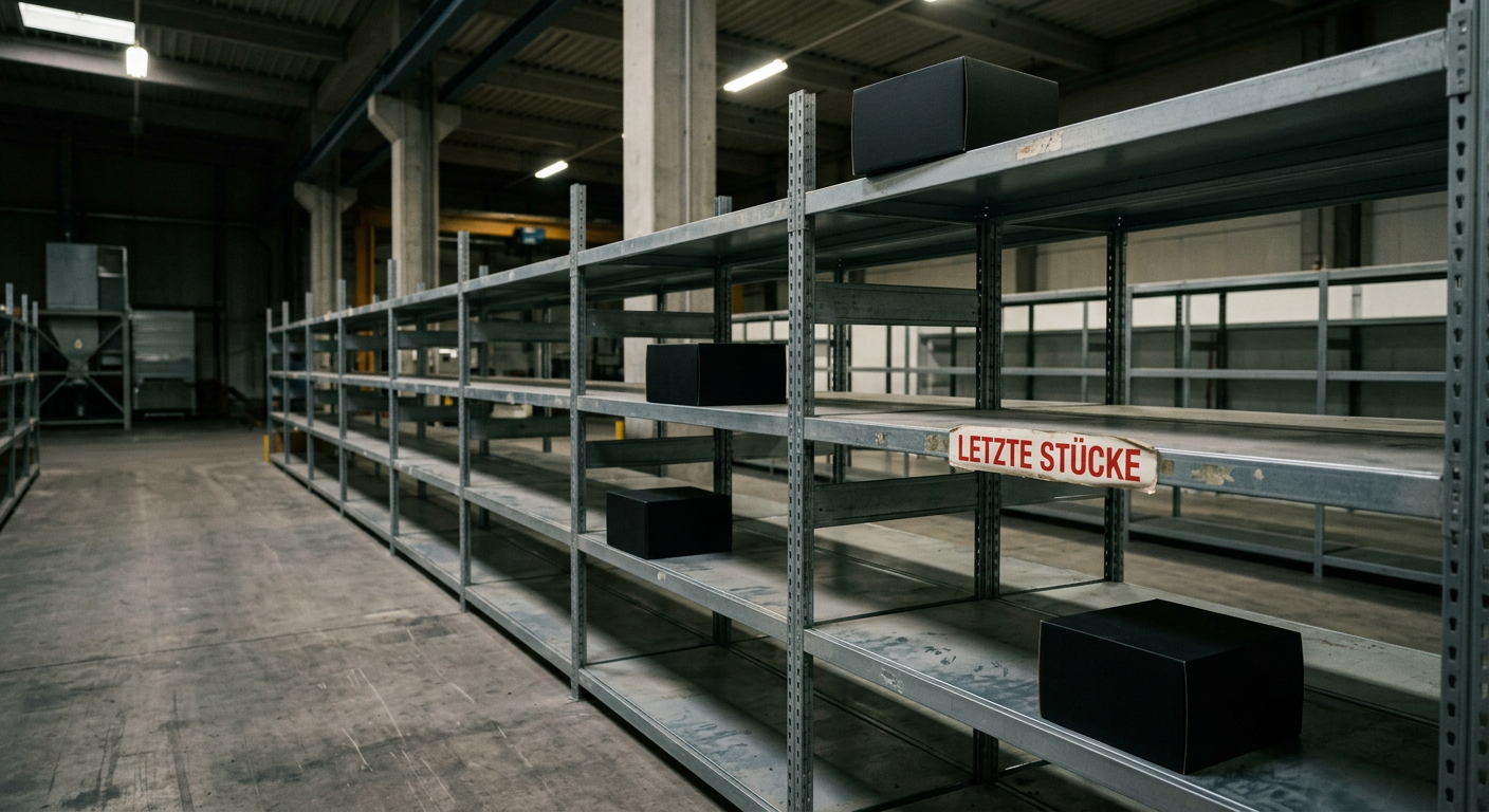 Fast leeres Lagerregal — letzte Stücke